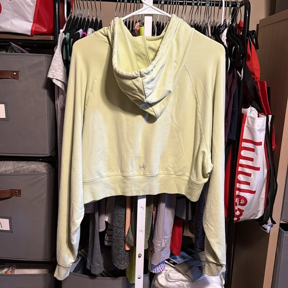 Alo Yoga Cropped Double Take Hoodie Sz Medium Iced Green Tea Pastel Sweatshirt